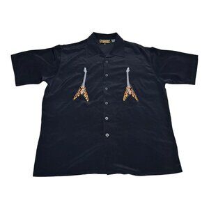 Vintage Dragonfly‎ Shirt Mens XL Black Flaming Guitars 100% Polyester Y2K